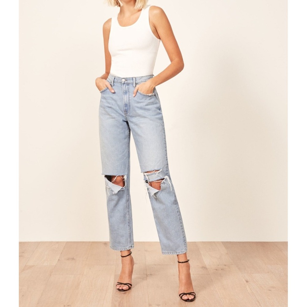 NWT Reformation Dawson Relaxed Jean Skye Destroyed Light Wash Denim Jeans 25 - Picture 2 of 10